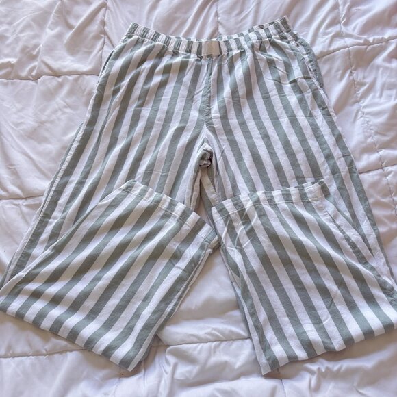 Victoria's Secret VS Long Sleeve Green Striped Button Up Top Bottoms Womens L - Picture 7 of 13